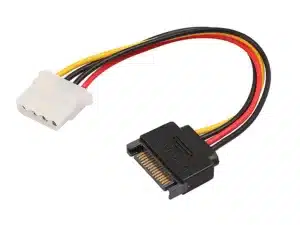 SATA 15-pin to big 4-pin cable with rugged shielding for legacy power.