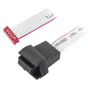 IDC 10P cable with strain relief overmolding for rugged signal interconnects.