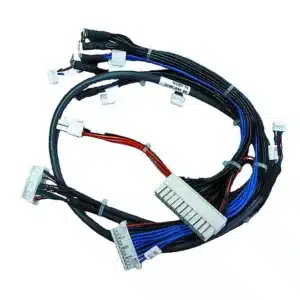 Intelligent equipment harness with multi-core shielded cabling, high-density signal connectors, and precision heat-shrink insulation.