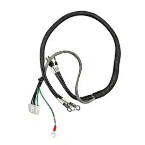 Specialized industrial control harness with multi-color coded wiring, high-density terminal blocks, and precision-bundled cable organization.