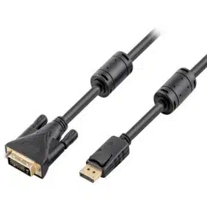 DVI-D 24+1P to DisplayPort male cable with rugged shielding for high-res video.