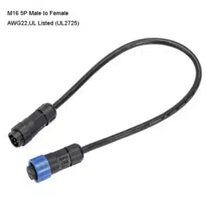 M16 5P male to female cable with rugged shielding for industrial automation.