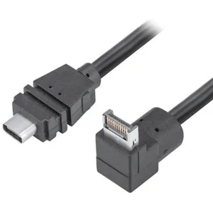 90-degree USB Type-E to USB 3.1 cable with high-speed differential pairs and reinforced strain relief.