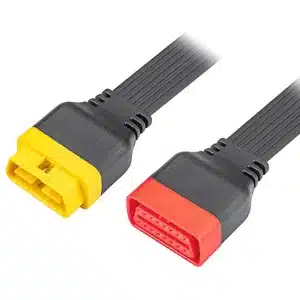 OBD2 16-pin male to female cable with rugged shielding for diagnostic tools.