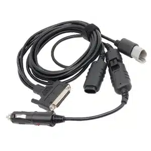 Cummins truck OBD cable with rugged shielding for heavy-duty diagnostics.