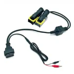 Volvo ECU programming cable with rugged shielding for professional engine testing.