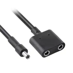 DC jack to DC plug cable with rugged shielding for power extension.