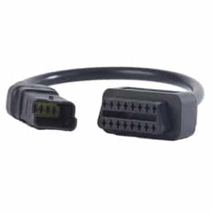 Ducati 4-pin diagnostic cable with gold-plated pins, shielded twisted-pair data lines, and reinforced OBD2 female connector.