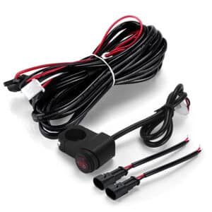 Harley-compatible LED flash harness with load resistors, vibration-proof Deutsch-style connectors, and heat-resistant braided sleeving.