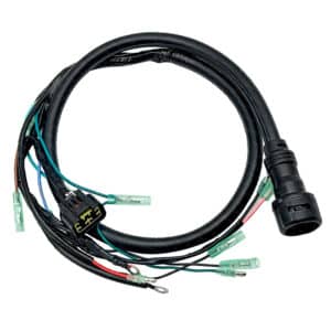 Yamaha motorcycle engine harness with heat-resistant braided shielding, IP68 waterproof sensor connectors, and high-temp cross-linked wiring.