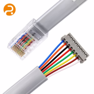 Panel-mount 8P8C RJ45 cable with IDC termination for secure industrial integration.