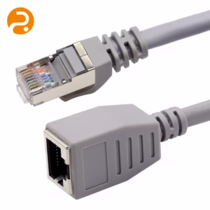 Cat6 Ethernet extension cable with secure latching for industrial networks.