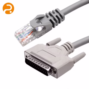 DB25 to RJ45 adapter cable with rugged shielding for industrial serial data.