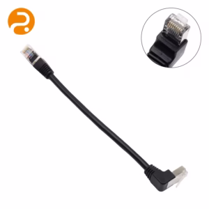 Right-angle RJ45 Ethernet cable with rugged shielding for CCD camera vision systems.