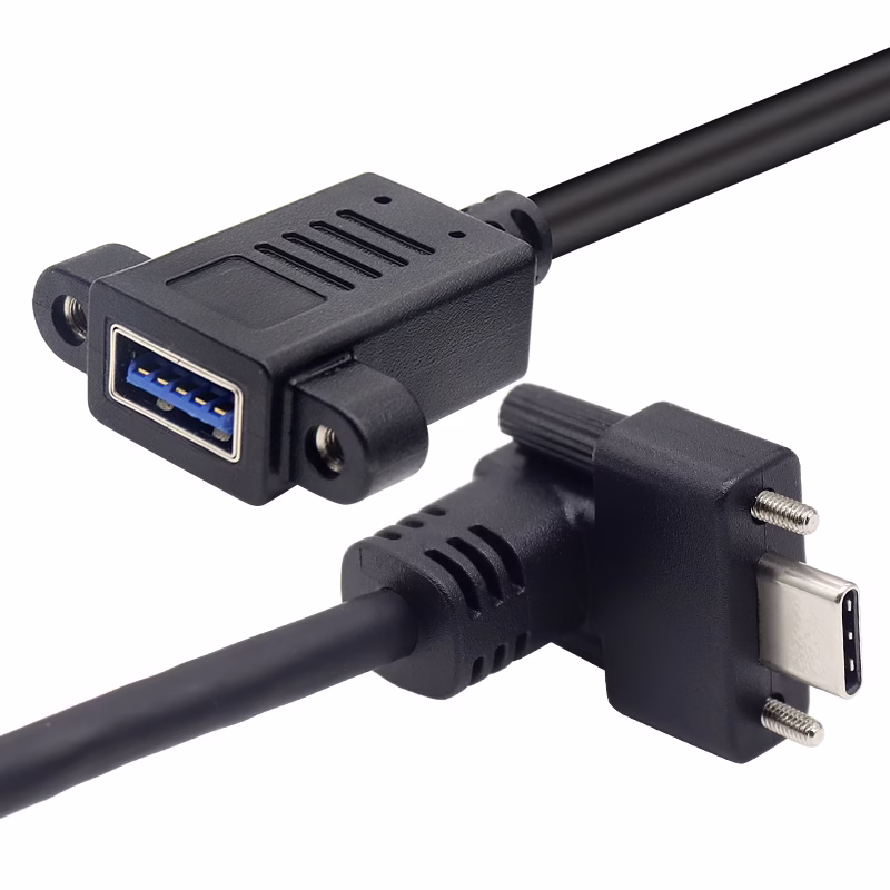 Lockable Panel 90 Degree c-Type to USB3.0 Female Extension Cable with Screw Holes