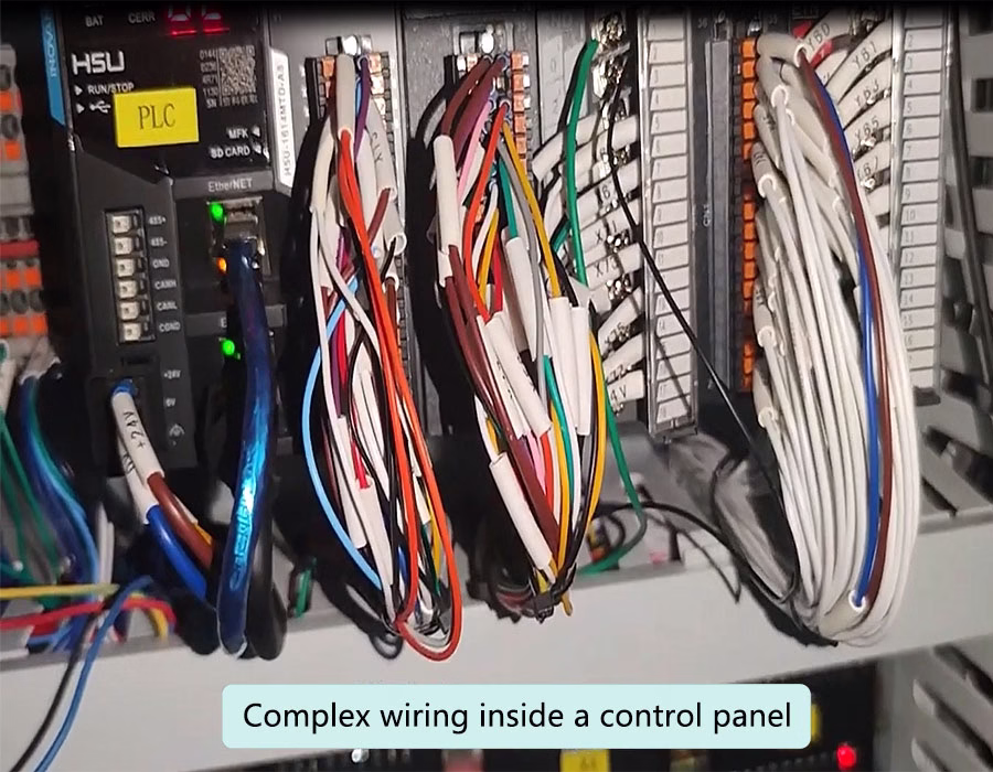 Complex wiring inside a control panel