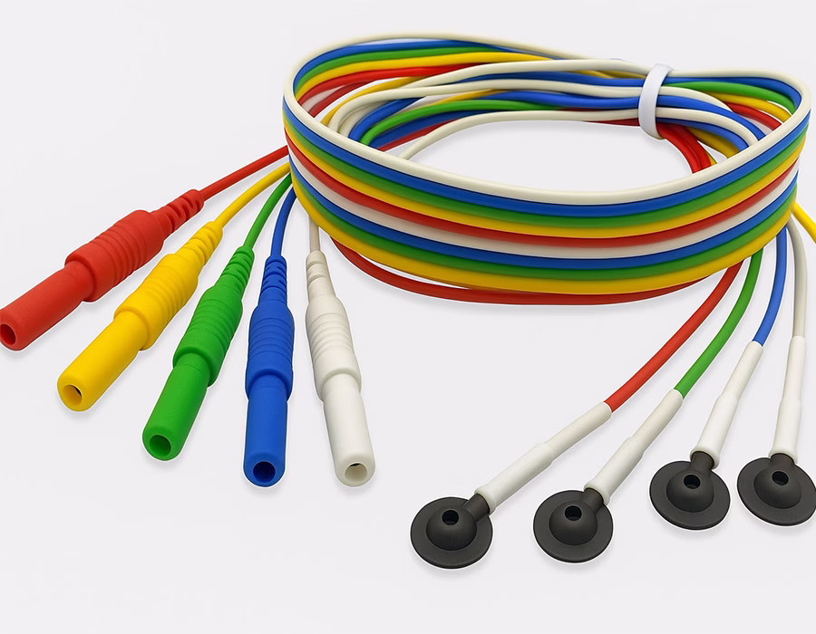 Example of an ECG cable assembly with electrodes for electroencephalogram monitoring