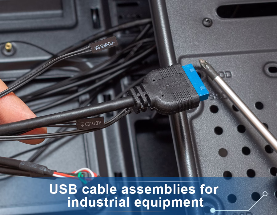 USB cable assemblies for industrial equipment