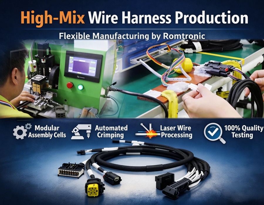 Flexible manufacturing floor for diverse custom wire harness and cable assembly orders