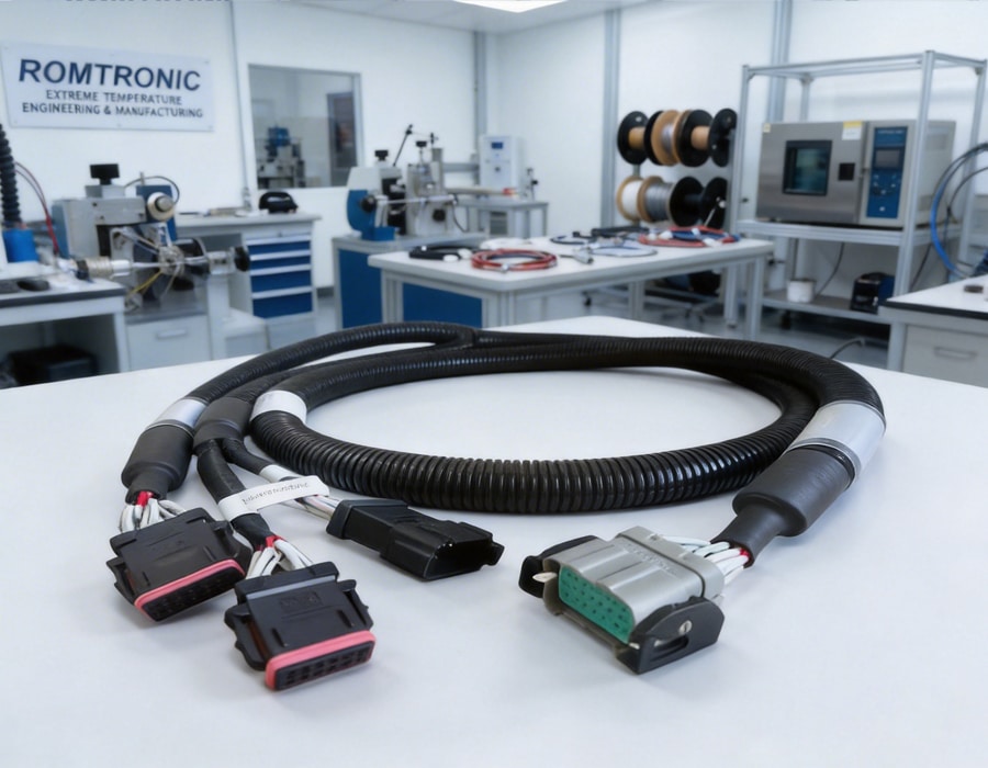 Heat resistant wiring harness with PTFE insulation for high temperature industrial applications