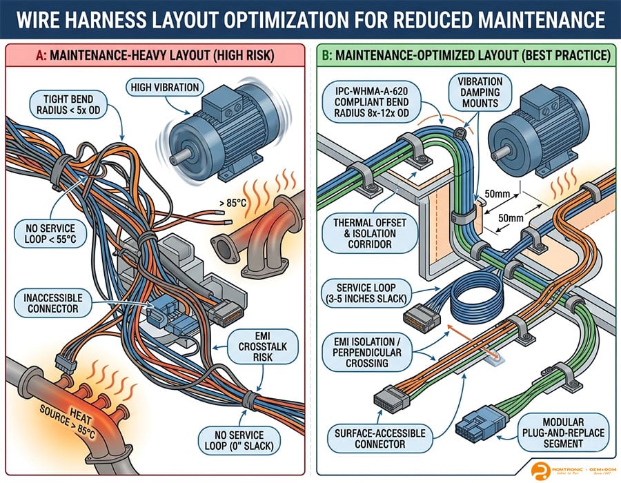 Graph showing the relationship between wire harness design optimization and potential failure risks