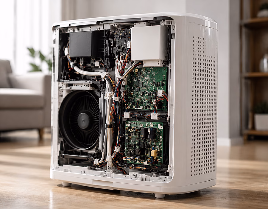 Internal wire harness and electronic components in a smart home appliance