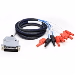D-Sub 25-pin breakout test harness with multiple red and black test leads