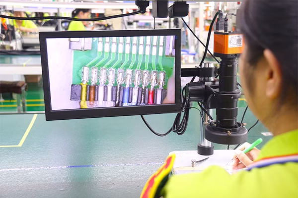 A professional quality assurance graphic representing Romtronic's 300% inspection process for high-reliability wire harnesses and interconnects