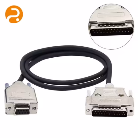 Shielded DB9-DB25 RS232 cable with Al-Mylar foil, precision-crimped pins, and rugged overmolded strain relief.